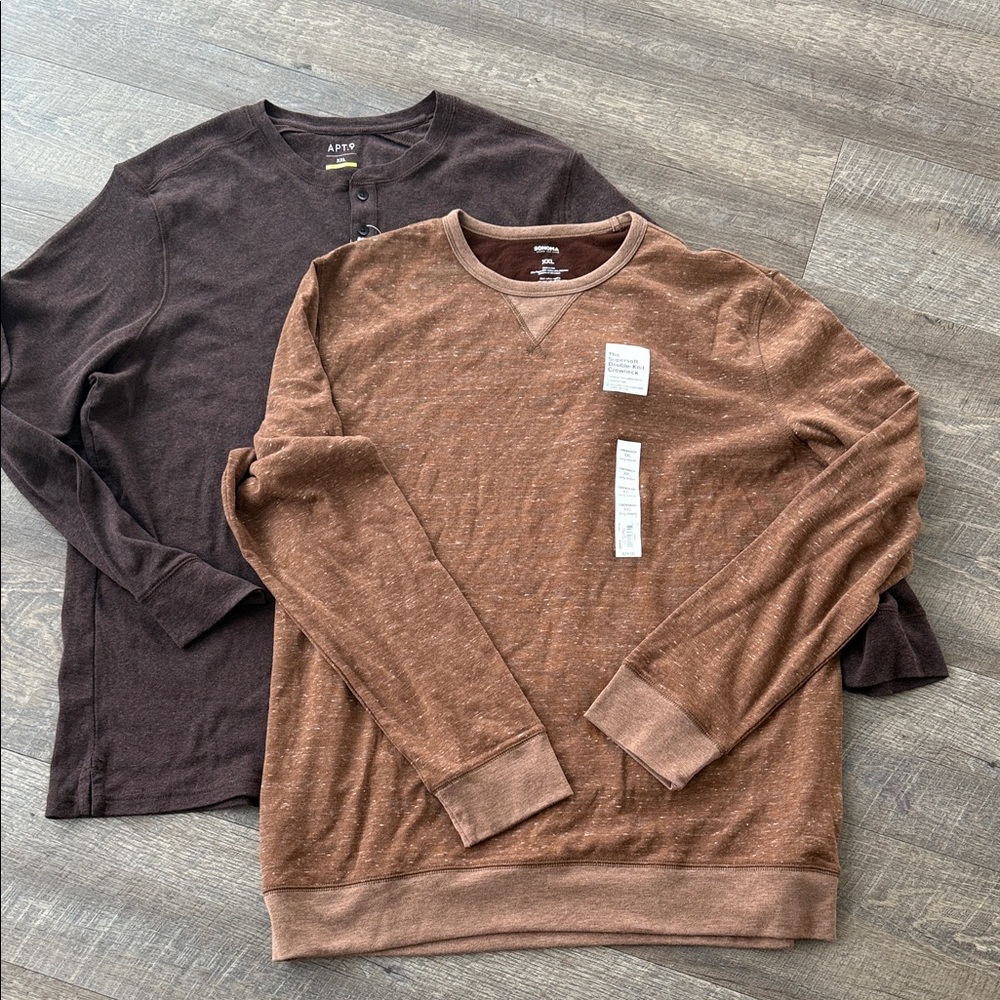 Set of two XXL Casual Men's Brown Crewneck Shirts
